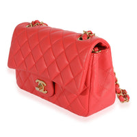 Chanel Coral Quilted Lambskin Mini Rectangular Classic Flap Bag Handbag sv