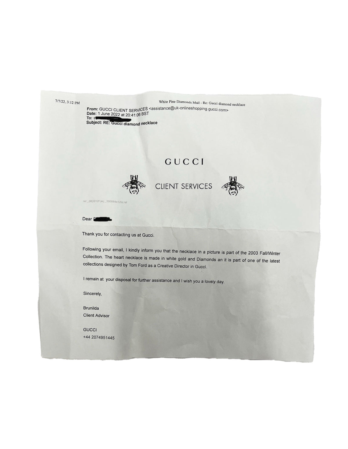 Gucci 2003 Fall/Winter Diamond Heart Pendant in 18k White Gold 0.65 CTW