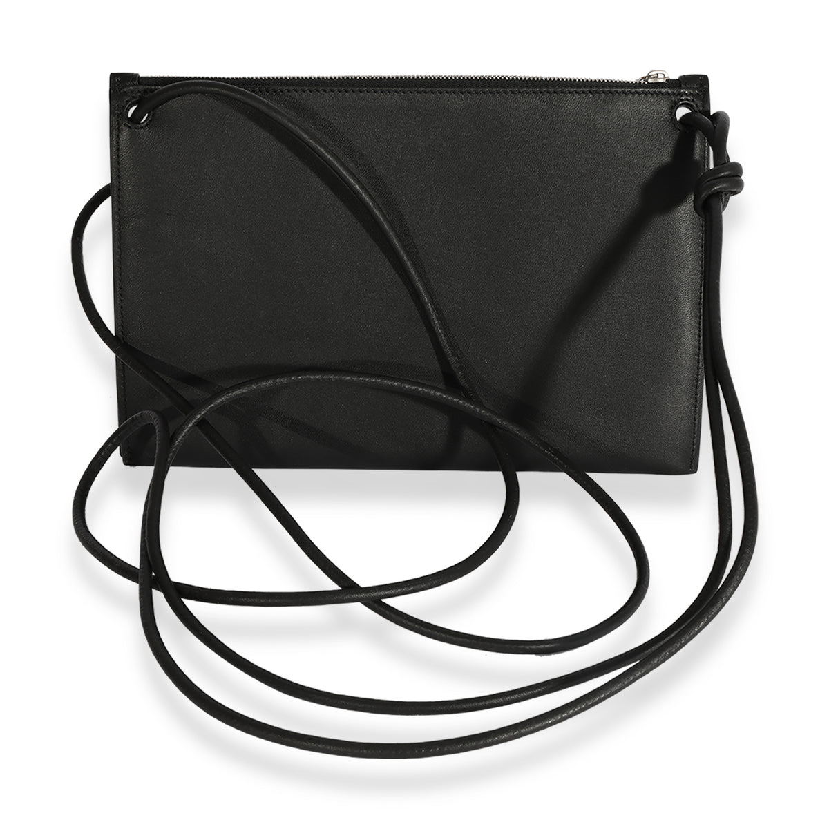 Black Intrecciato Leather Double Pouch Crossbody