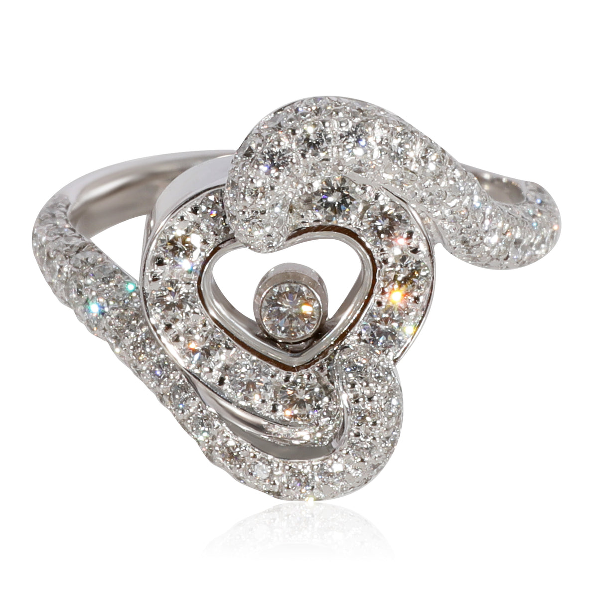 Happy Diamond Heart  Ring in 18k White Gold 0.86 CTW