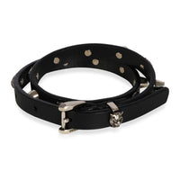 Black Leather Double Wrap Bracelet with Feline Heads & Studs