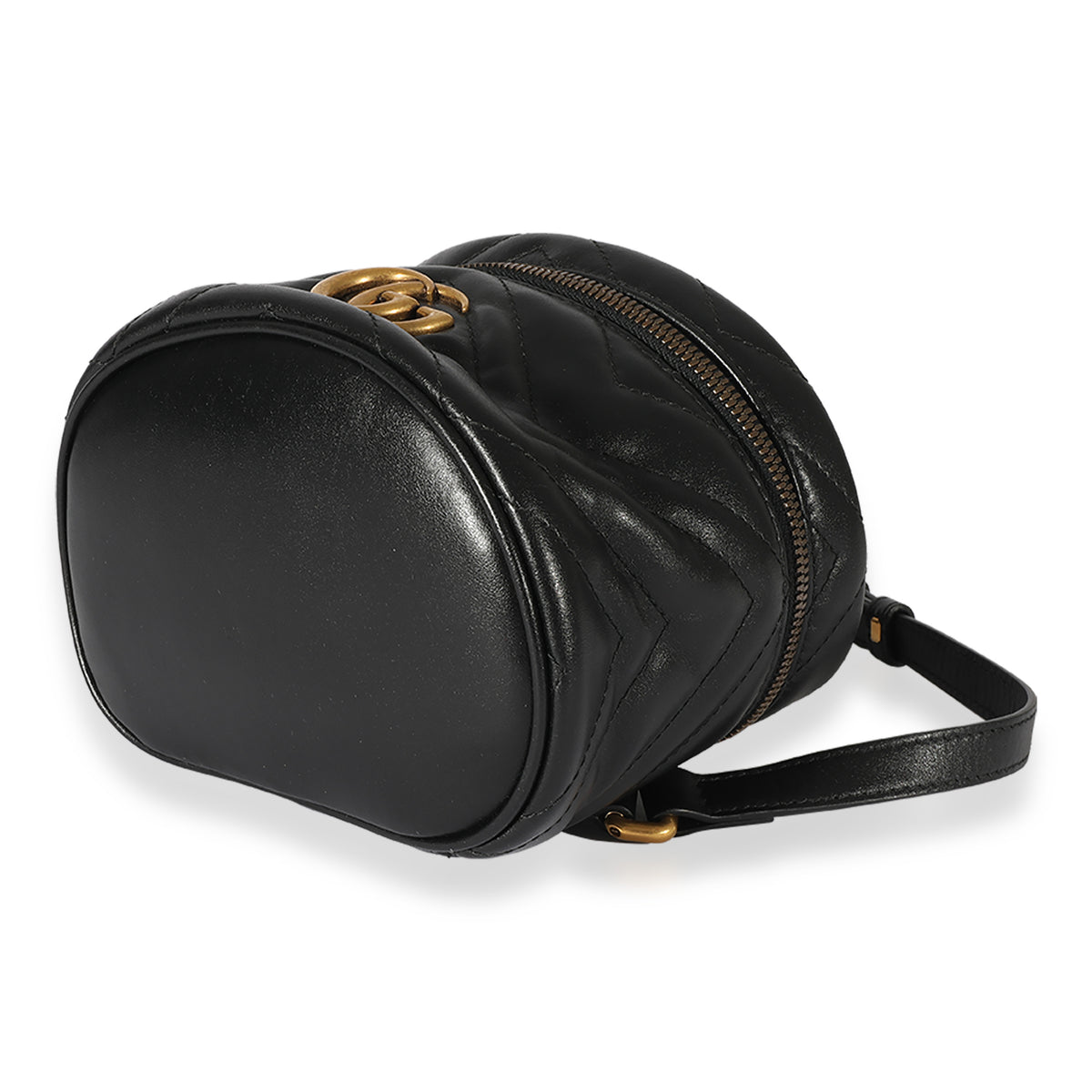 Black Matelassé Calfskin GG Marmont Round Backpack