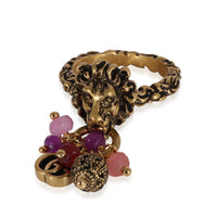 Brass Tone Lion Head & Beaded Charm Ring with Marmot GG