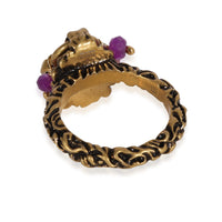 Brass Tone Lion Head & Beaded Charm Ring with Marmot GG