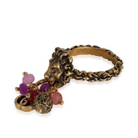 Brass Tone Lion Head & Beaded Charm Ring with Marmot GG