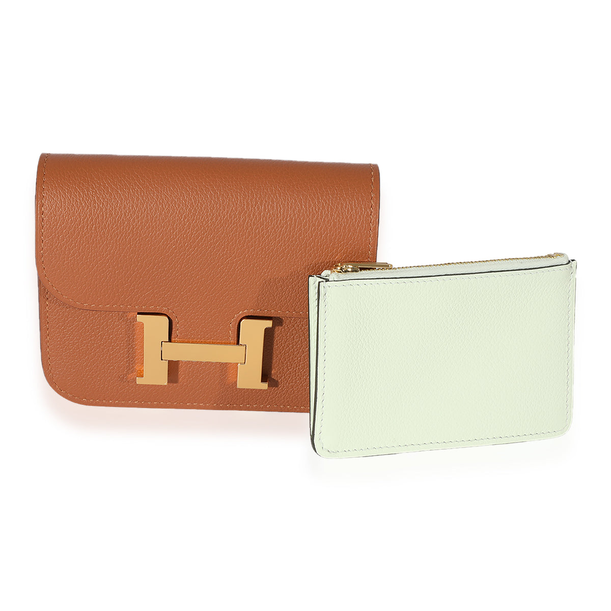 Hermès Gold Vert Fizz Evercolor Bicolore Constance Slim Compact GHW Wallet bv