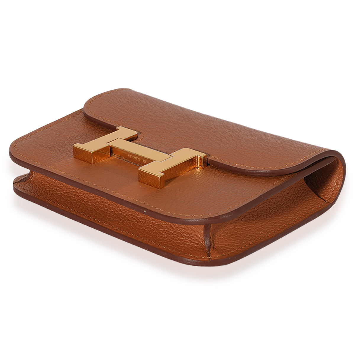 Hermès Gold Vert Fizz Evercolor Bicolore Constance Slim Compact GHW Wallet clasp