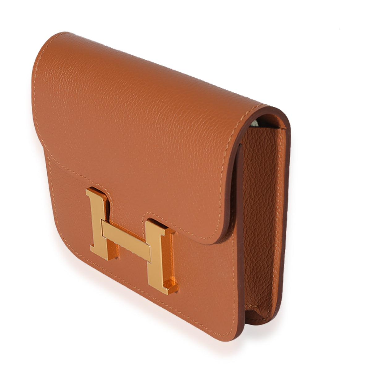 Hermès Gold Vert Fizz Evercolor Bicolore Constance Slim Compact GHW Wallet sv