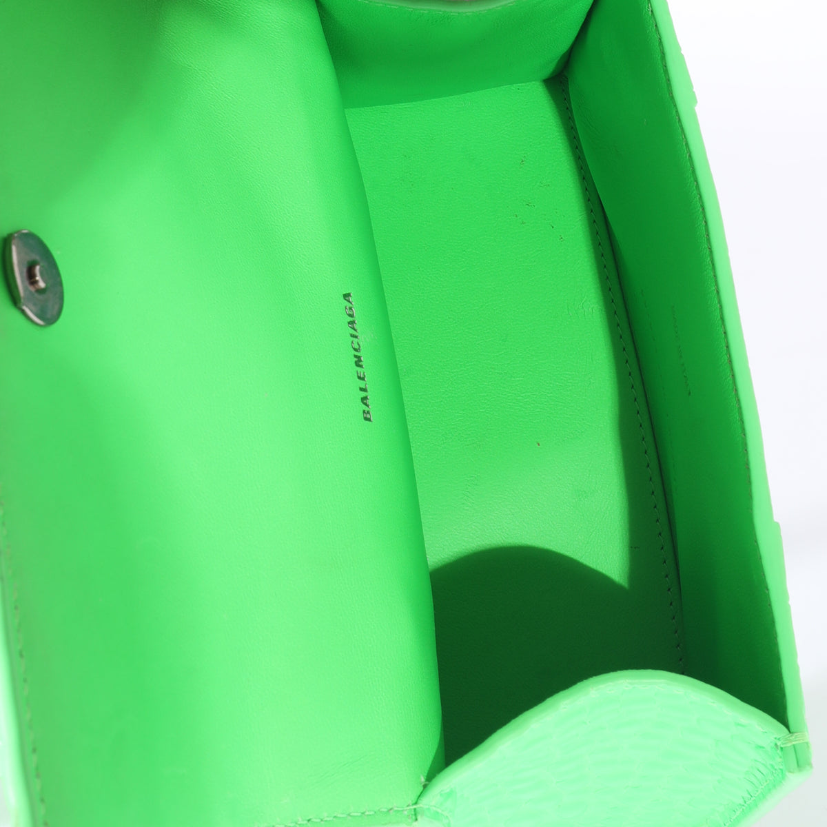 Balenciaga Fluo Green Shiny Calfskin Crocodile Embossed XS Hourglass Top Handle Handbag ad2