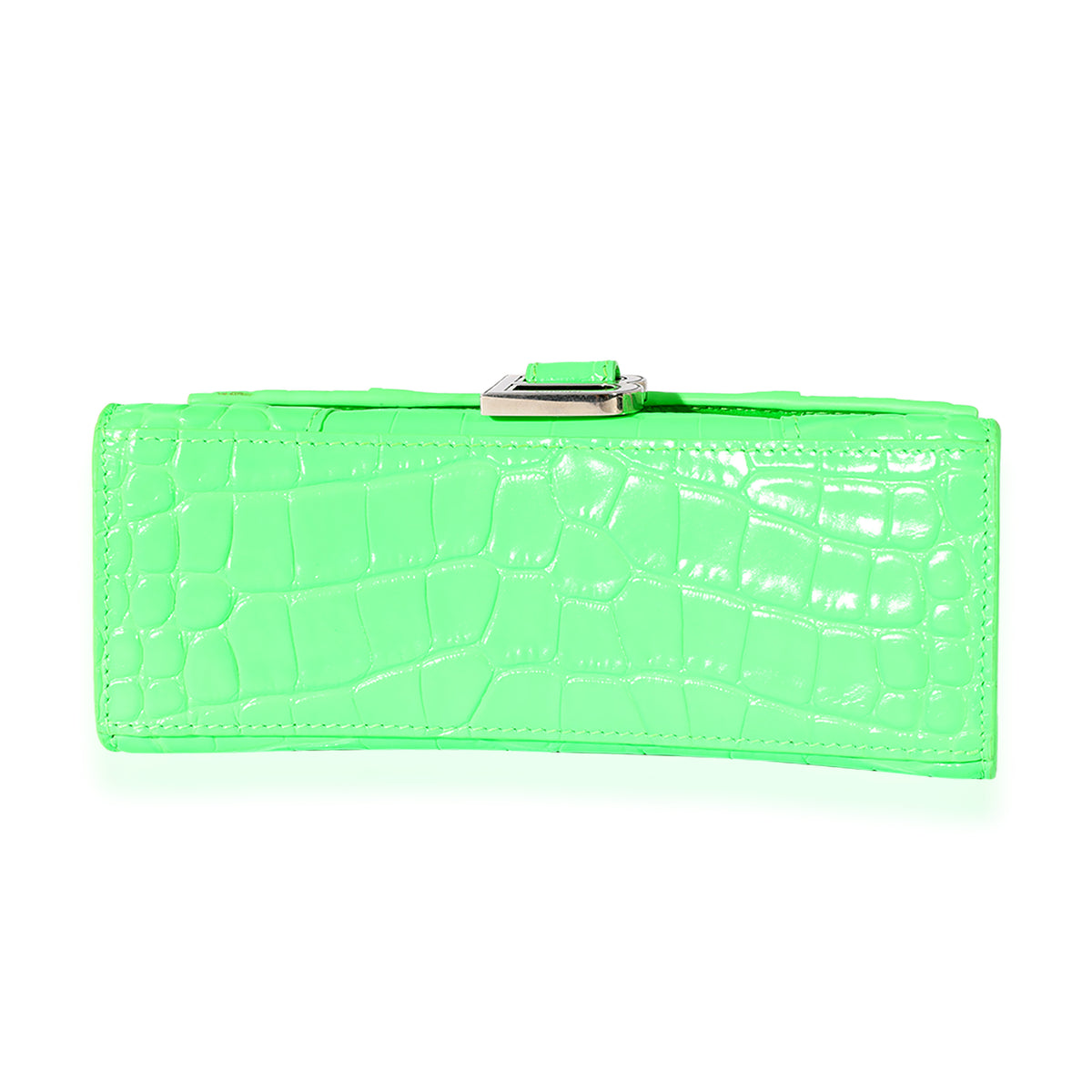Balenciaga Fluo Green Shiny Calfskin Crocodile Embossed XS Hourglass Top Handle Handbag bv