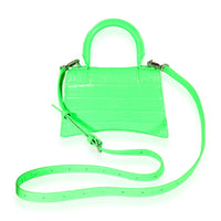Balenciaga Fluo Green Shiny Calfskin Crocodile Embossed XS Hourglass Top Handle Handbag stamp