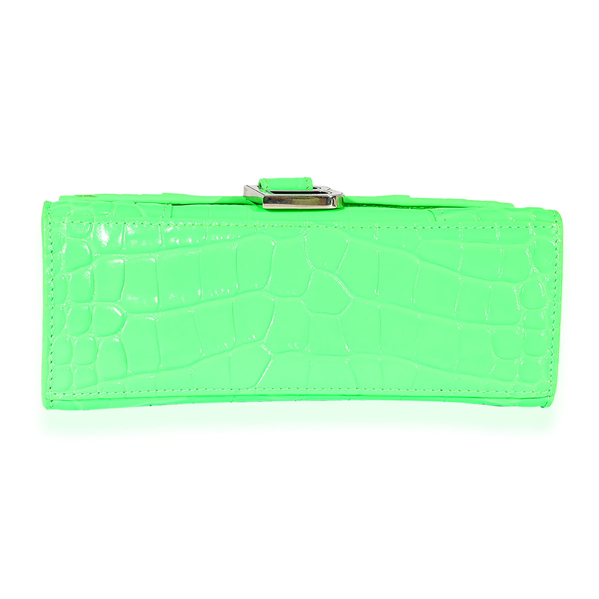 Fluo Green Shiny Calfskin Crocodile Embossed XS Hourglass Top Handle