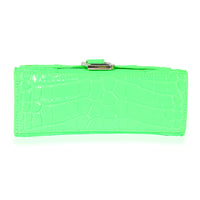 Fluo Green Shiny Calfskin Crocodile Embossed XS Hourglass Top Handle