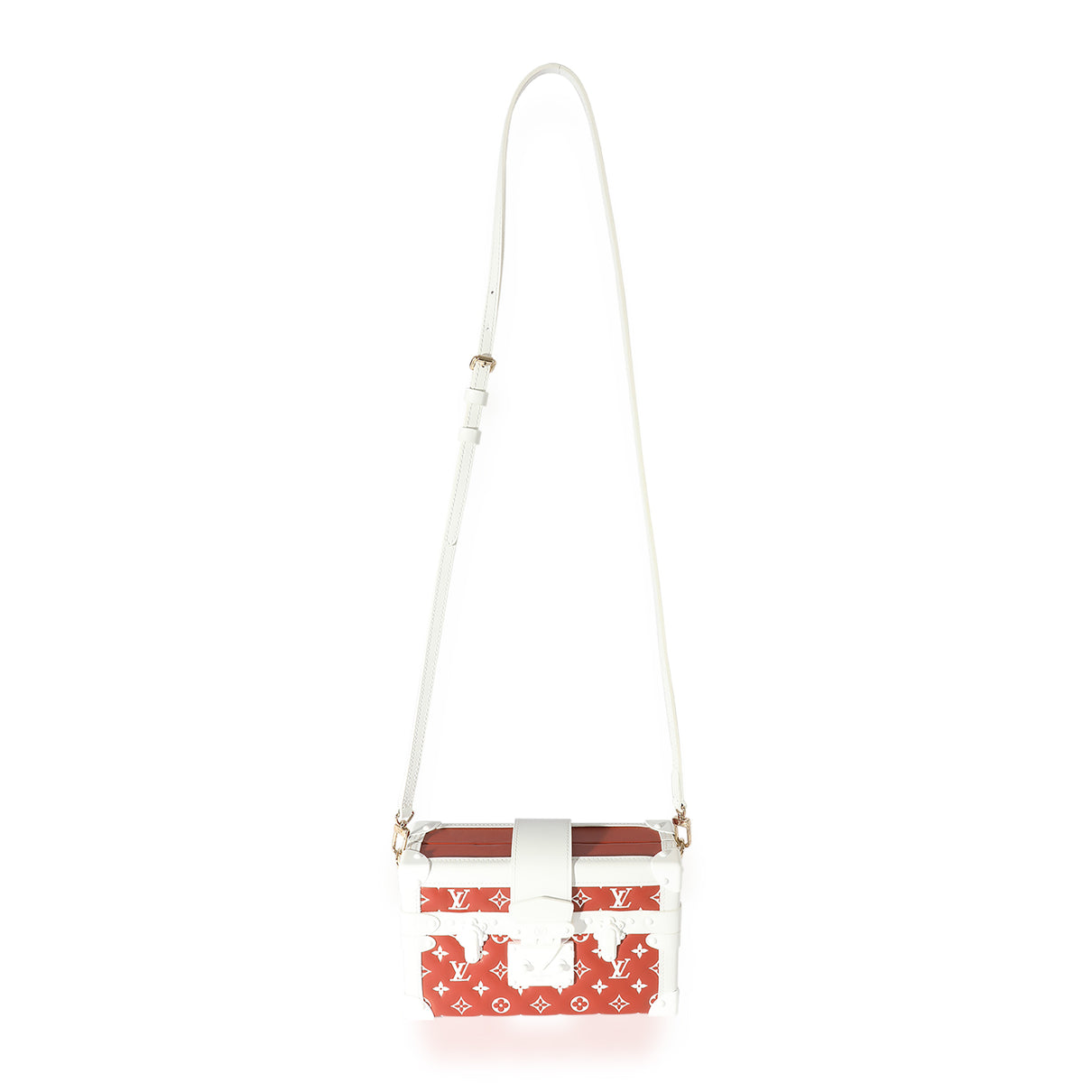 Louis Vuitton Terracotta & White Monogram Embossed Lambskin Petite Malle Handbag bv