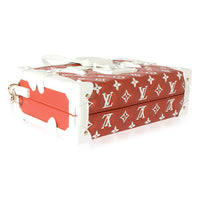 Louis Vuitton Terracotta & White Monogram Embossed Lambskin Petite Malle Handbag clasp