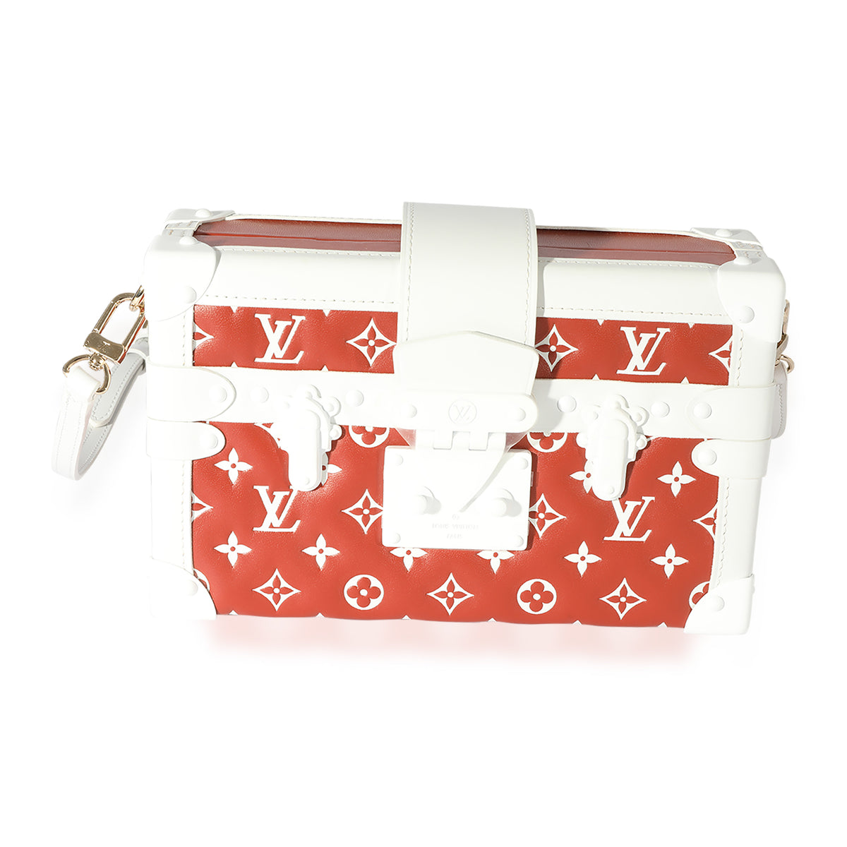 Louis Vuitton Terracotta & White Monogram Embossed Lambskin Petite Malle Handbag fv