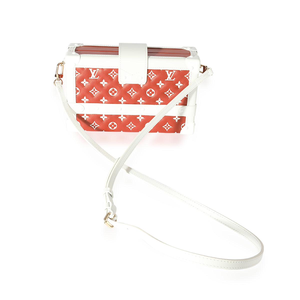 Louis Vuitton Terracotta & White Monogram Embossed Lambskin Petite Malle Handbag pv