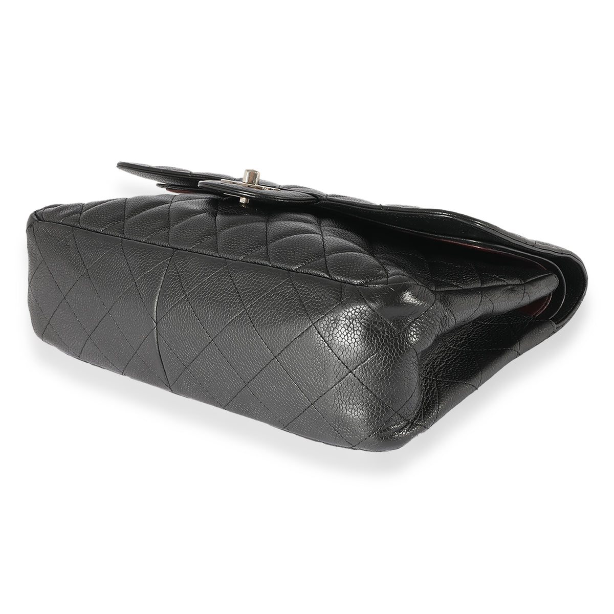 Black Caviar Leather Jumbo Double Flap Handbag