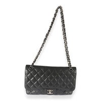 Black Caviar Leather Jumbo Double Flap Handbag