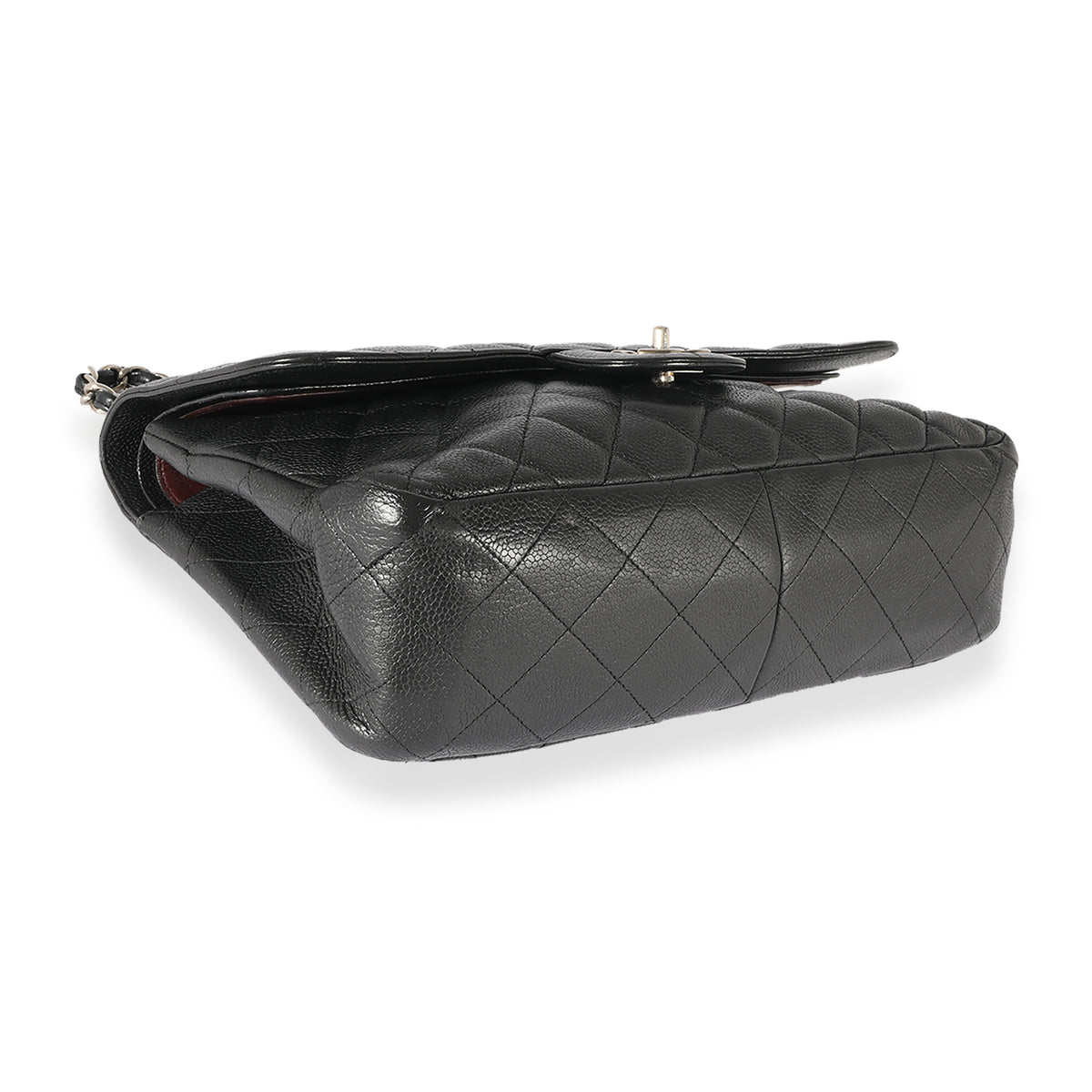 Black Caviar Leather Jumbo Double Flap Handbag