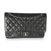 Black Caviar Leather Jumbo Double Flap Handbag