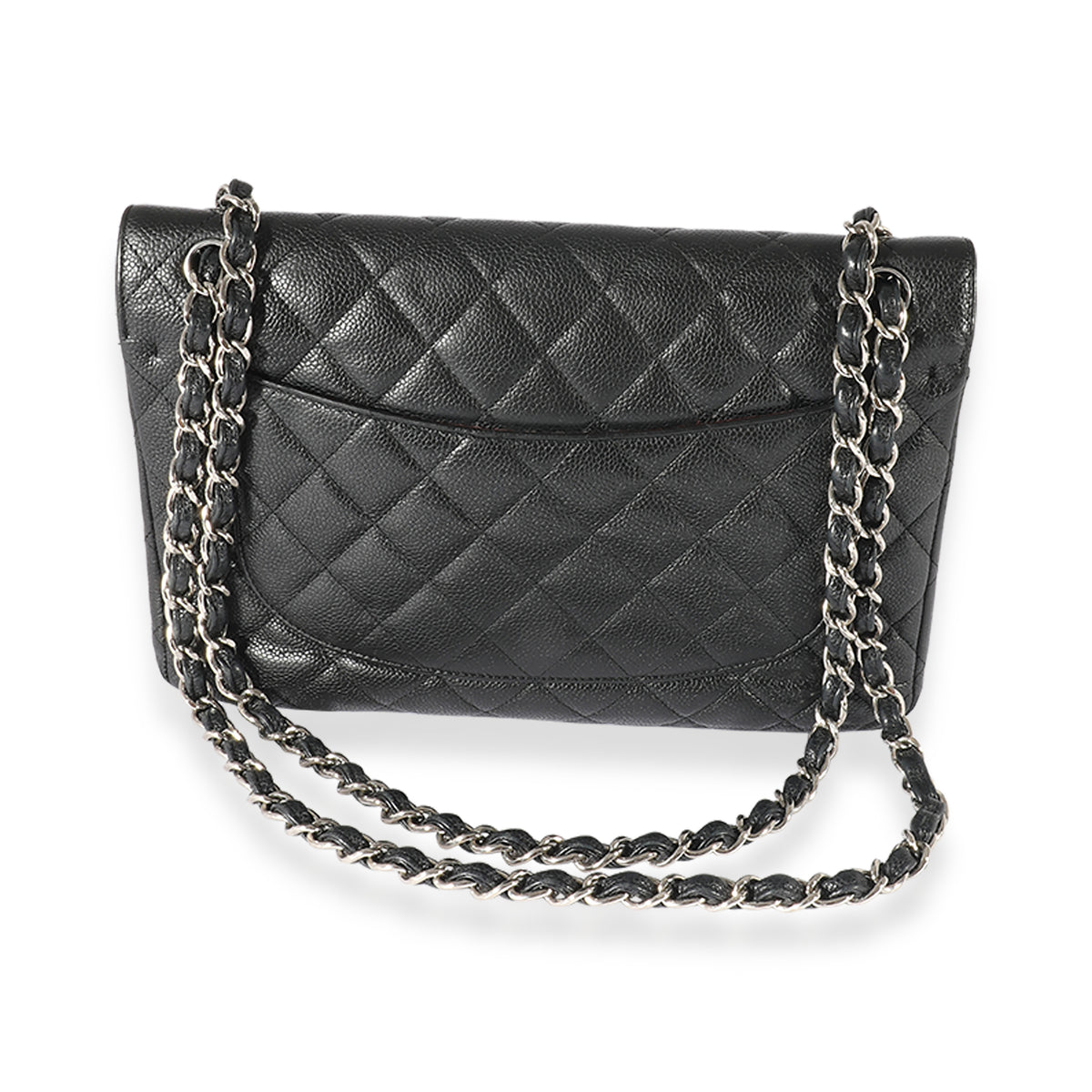 Black Caviar Leather Jumbo Double Flap Handbag