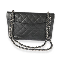 Black Caviar Leather Jumbo Double Flap Handbag
