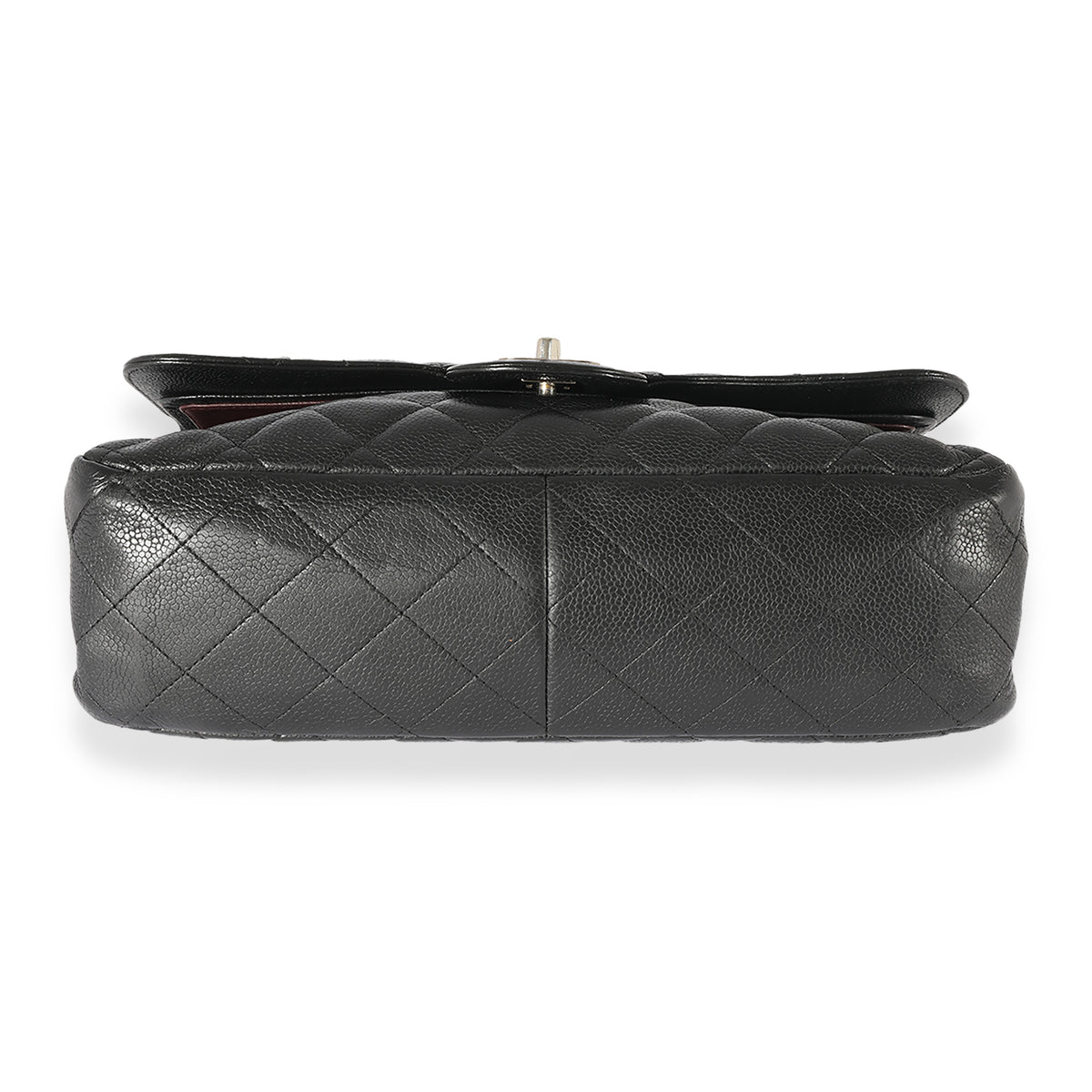 Black Caviar Leather Jumbo Double Flap Handbag