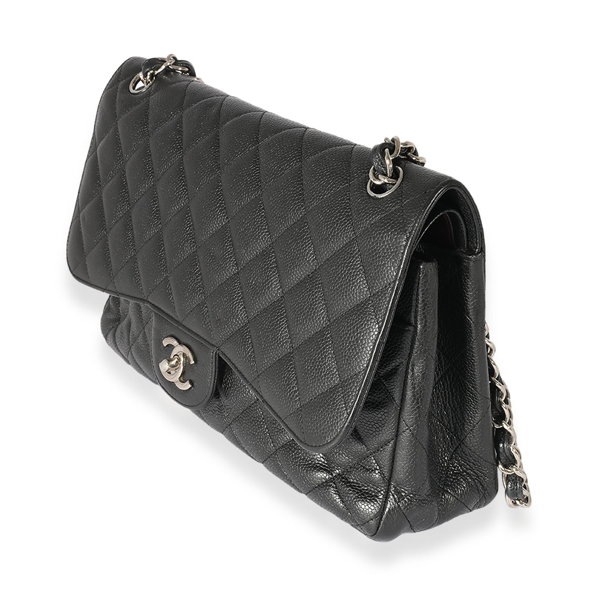 Black Caviar Leather Jumbo Double Flap Bag