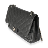 Black Caviar Leather Jumbo Double Flap Handbag