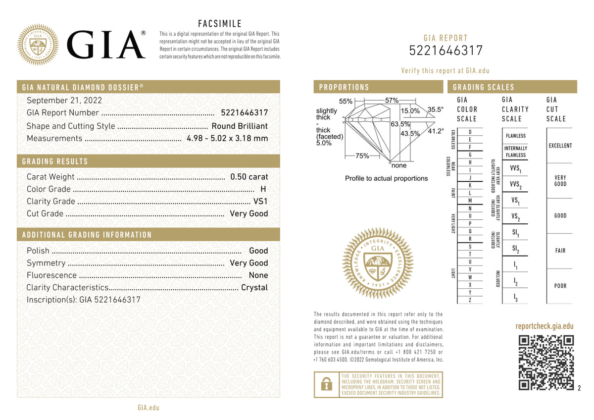 GIA Certified 0.50 Ct Round cut H VS1 Loose Diamond