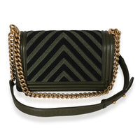 Khaki and Black Lambskin Braided Chevron Medium Boy Bag