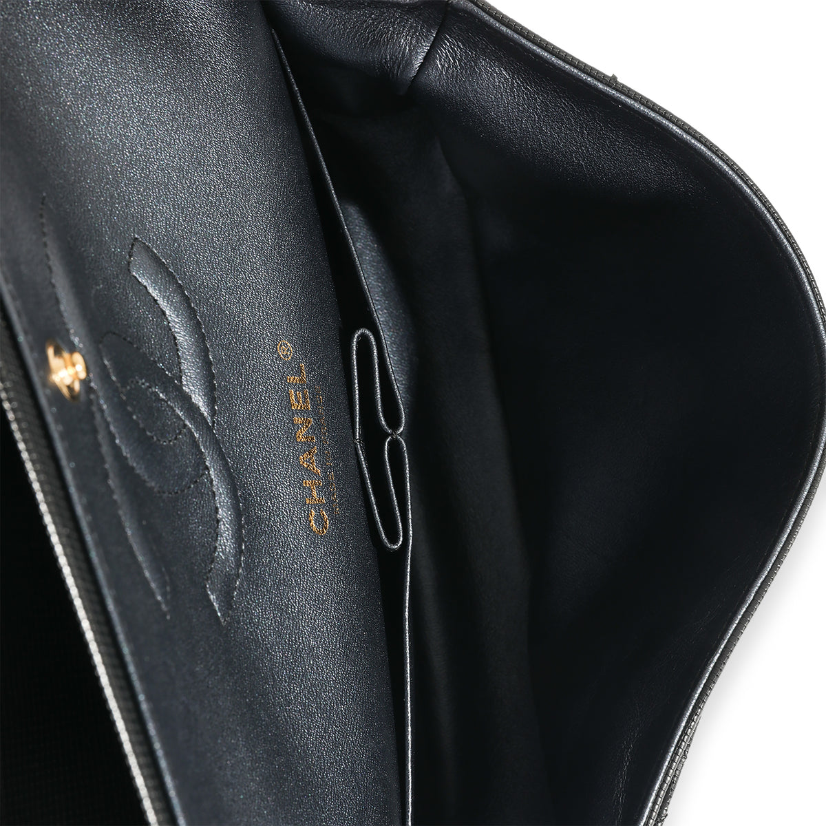 Black Quilted Perforated Lambskin Medium Classic Double Flap Bag