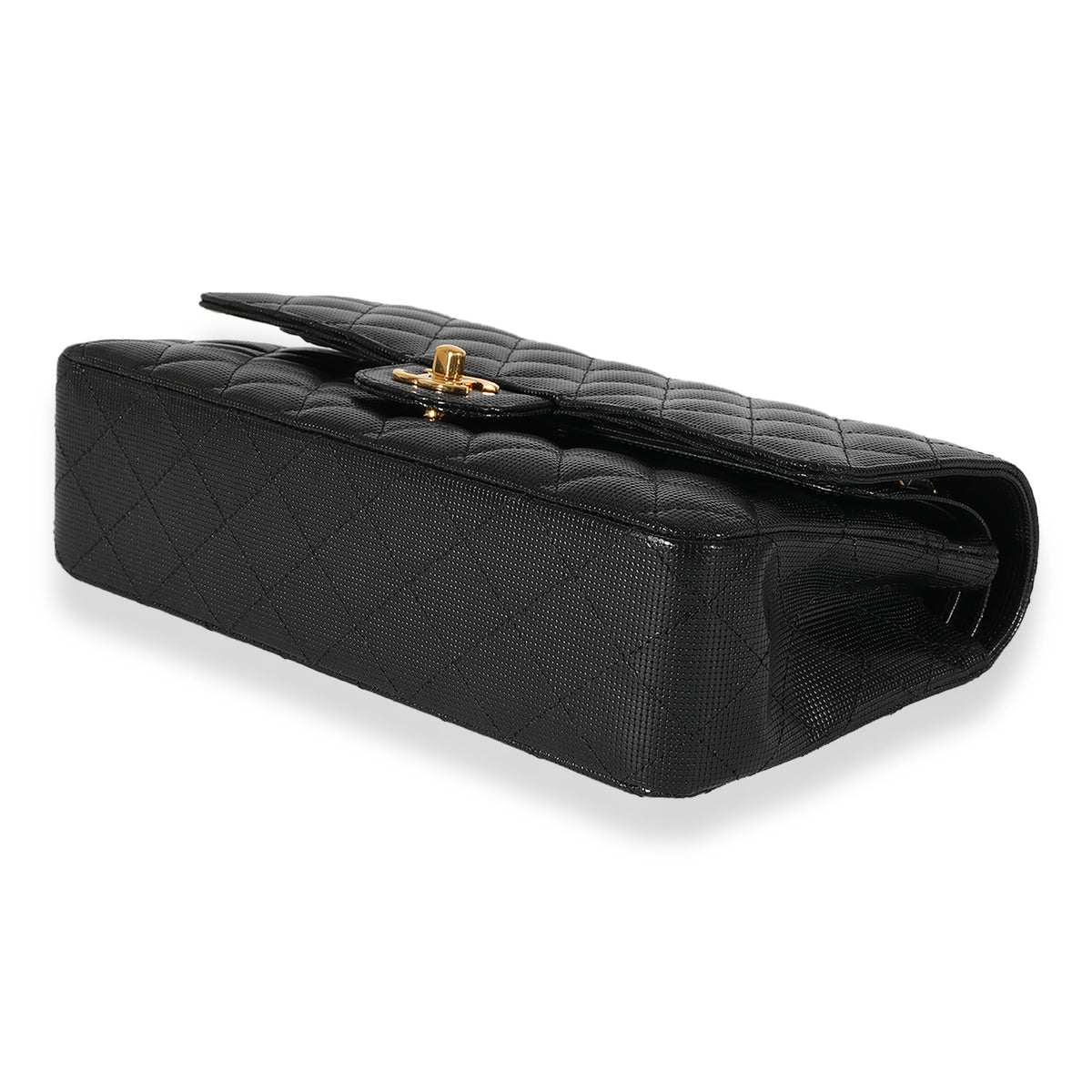 Black Quilted Perforated Lambskin Medium Classic Double Flap Bag