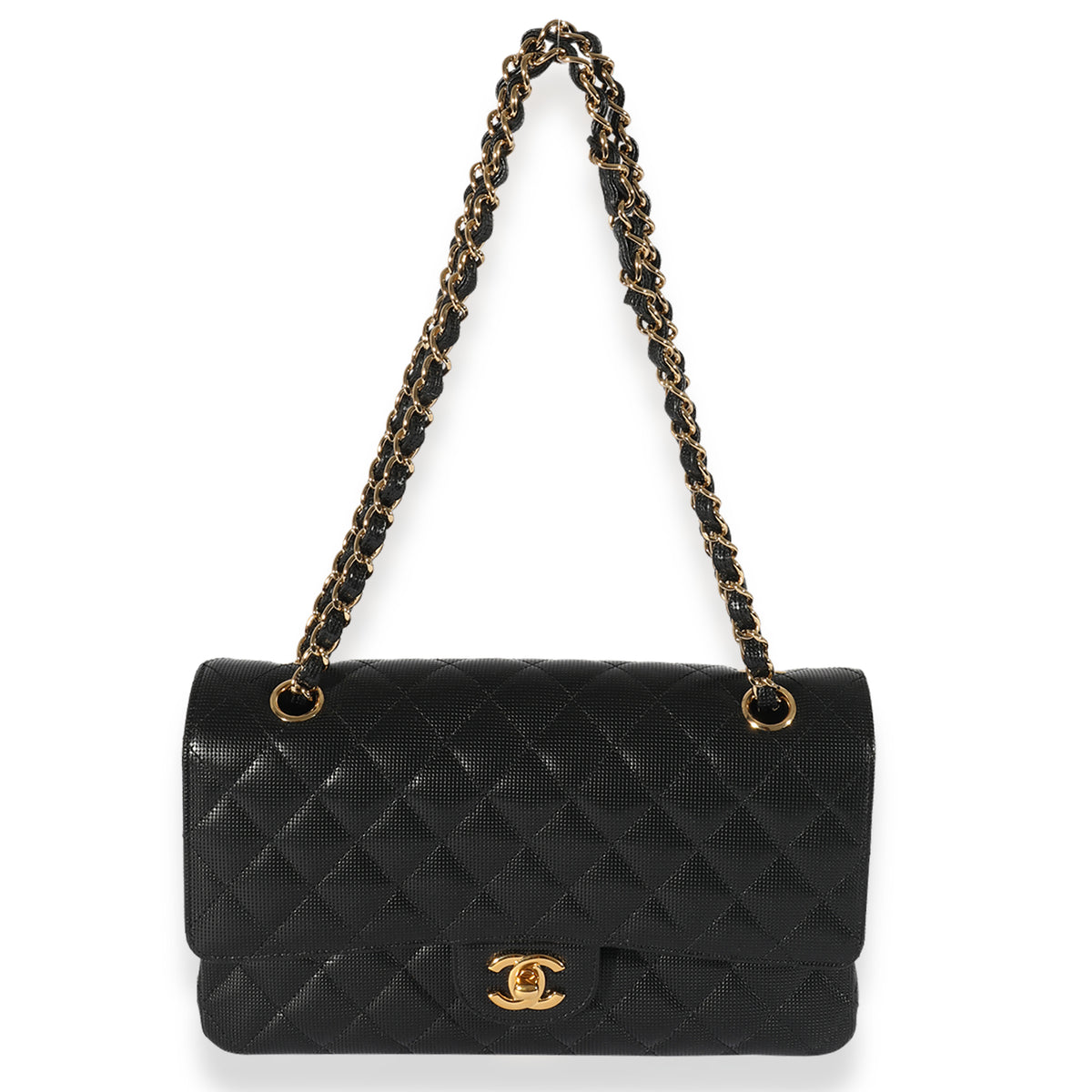 Black Quilted Perforated Lambskin Medium Classic Double Flap Bag