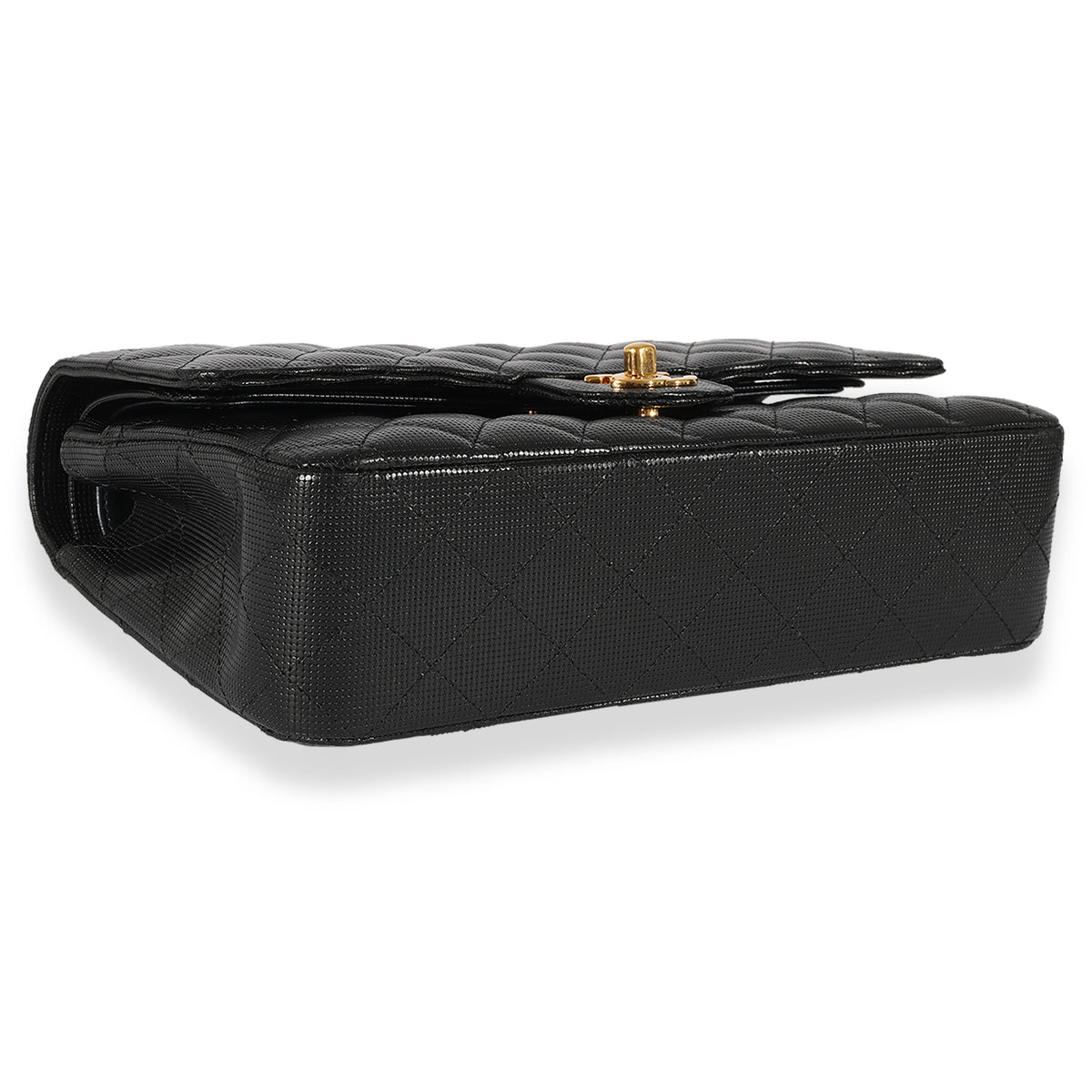 Black Quilted Perforated Lambskin Medium Classic Double Flap Bag