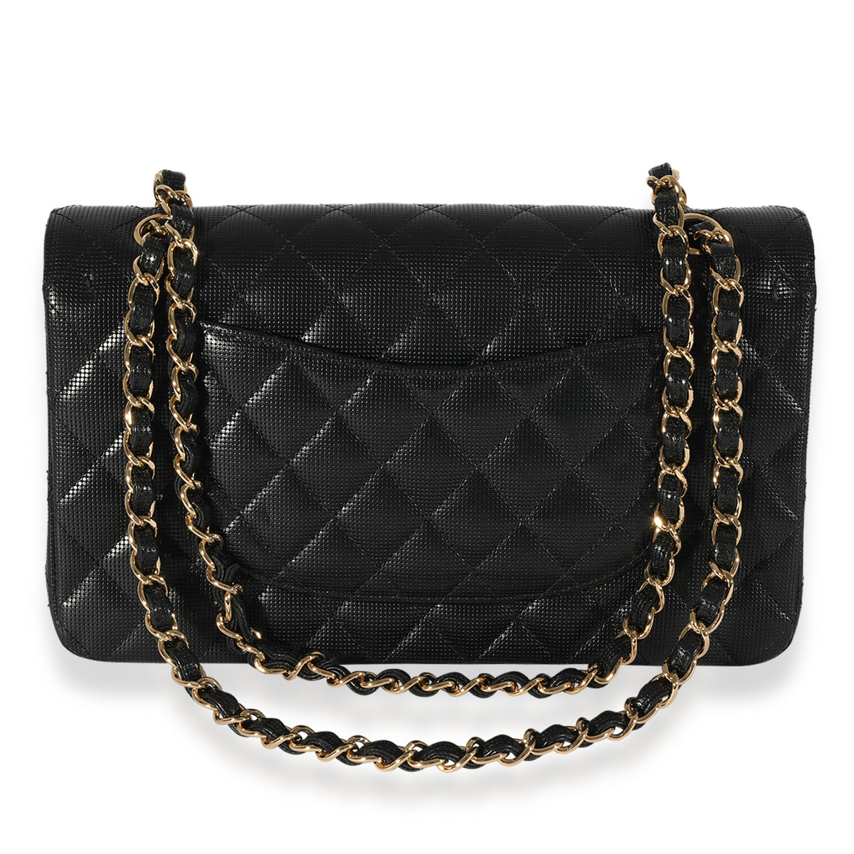 Black Quilted Perforated Lambskin Medium Classic Double Flap Bag