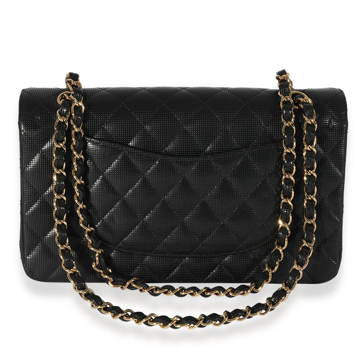 Black Quilted Perforated Lambskin Medium Classic Double Flap Bag