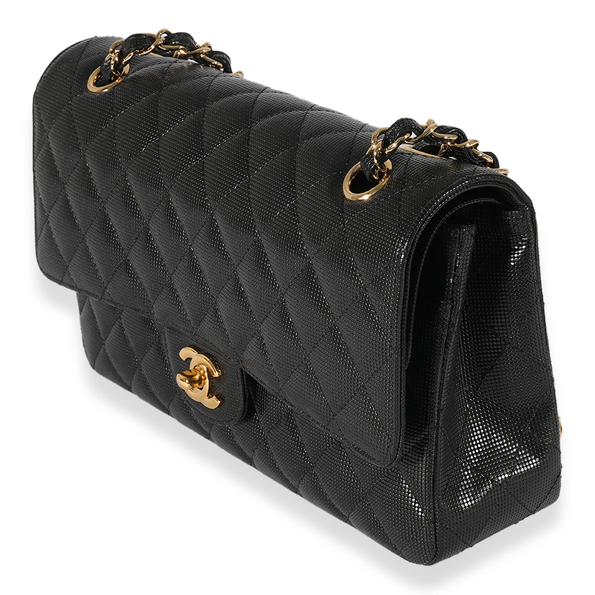 Black Quilted Perforated Lambskin Medium Classic Double Flap Bag