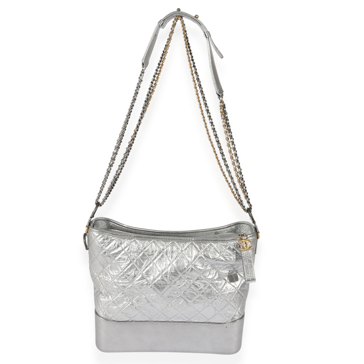 Silver Quilted Aged Calfskin Large Gabrielle Hobo