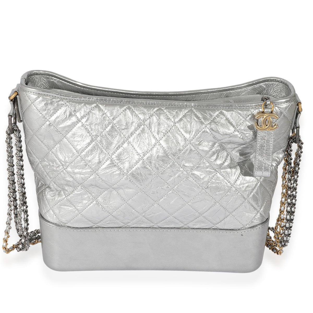 Silver Quilted Aged Calfskin Large Gabrielle Hobo