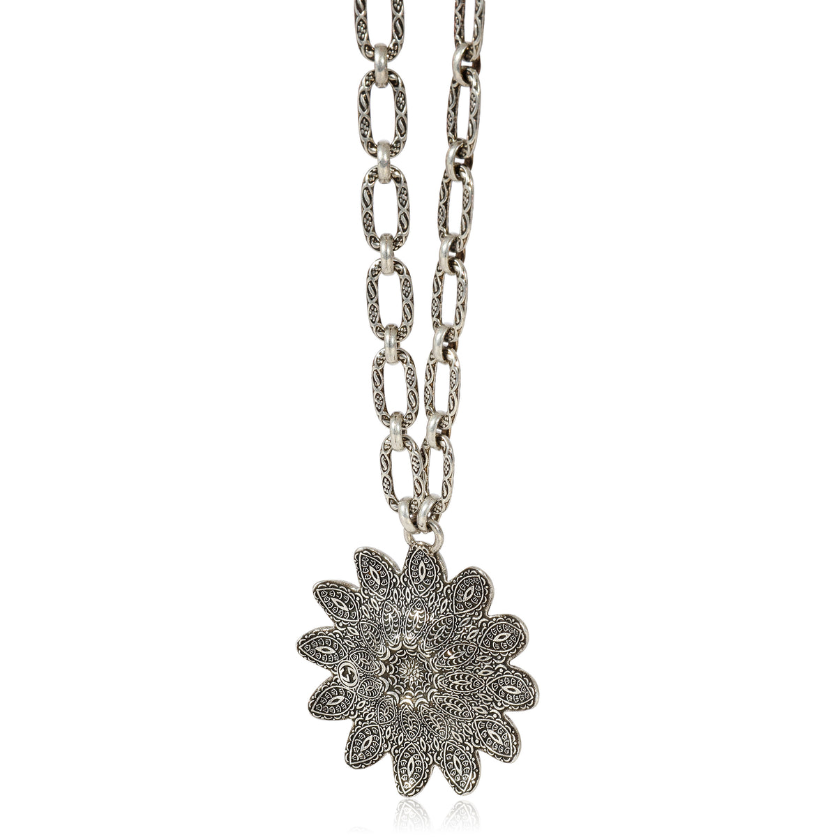 Marmont Double G Flower Necklace in Sterling Silver on Long Chain