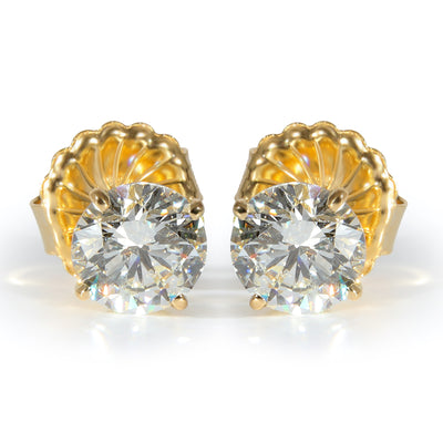 18K Yellow Gold 4 Prong Diamond Stud Earrings  3.05 CTW G/SI1