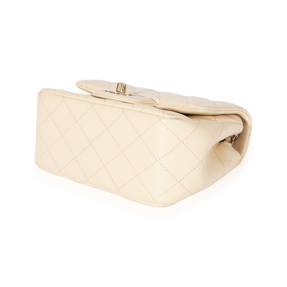 Beige Quilted Lambskin Mini Square Classic Flap Bag