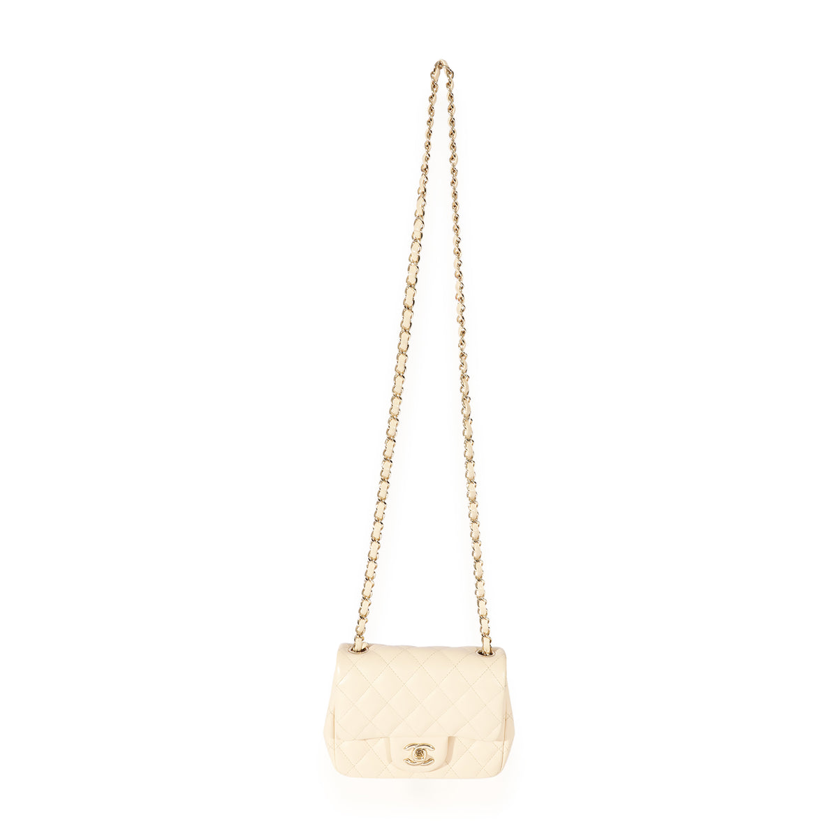 Beige Quilted Lambskin Mini Square Classic Flap Bag