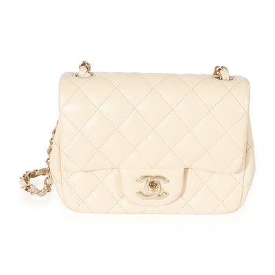 Beige Quilted Lambskin Mini Square Classic Flap Bag