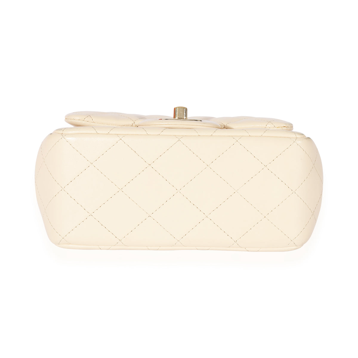 Beige Quilted Lambskin Mini Square Classic Flap Bag