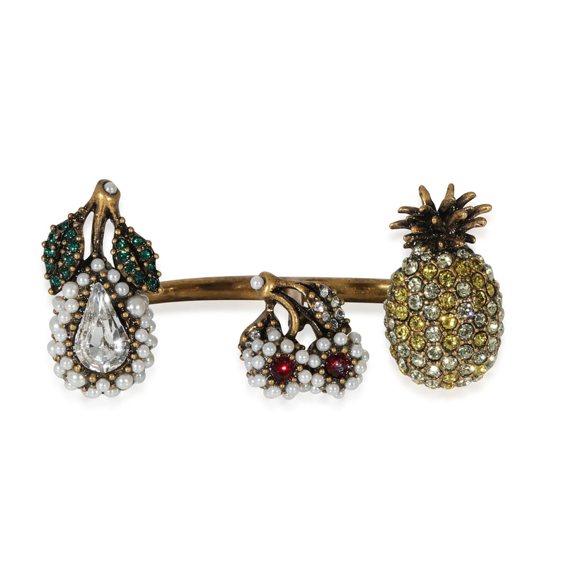 Faux Pearl & Crystals Fruit Charms Between The Finger Ring