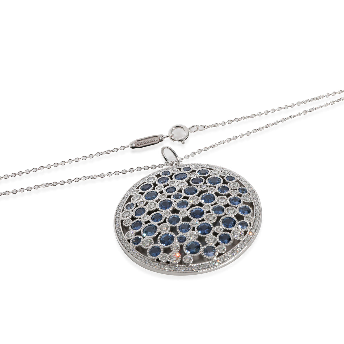 Cobblestone Sapphire Diamond Medallion Pendant, Platinum 0.91 Ctw