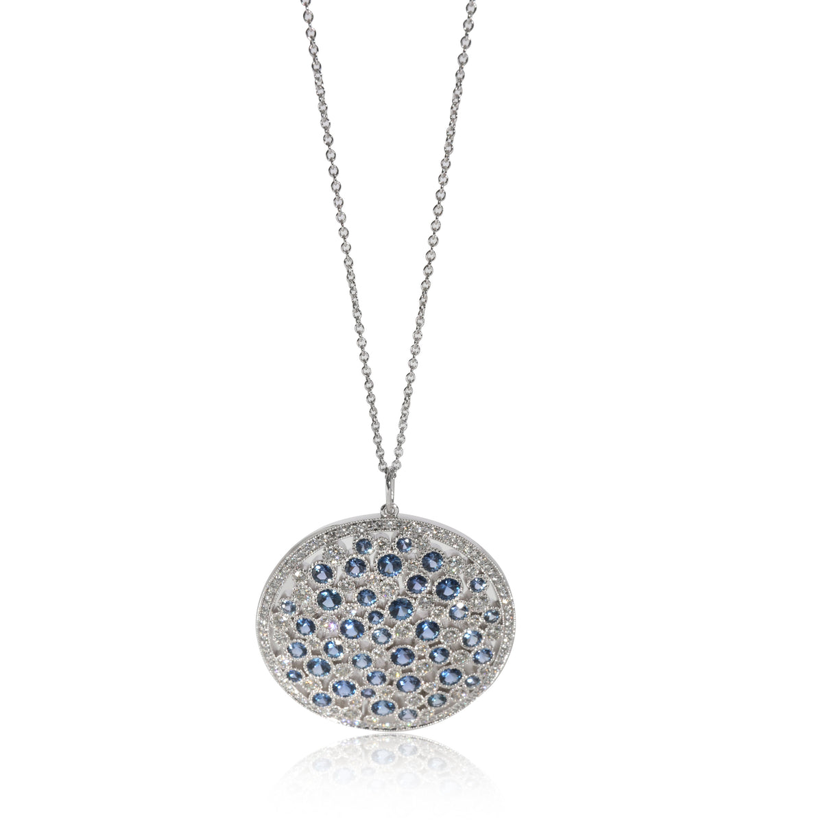 Cobblestone Sapphire Diamond Medallion Pendant, Platinum 0.91 Ctw